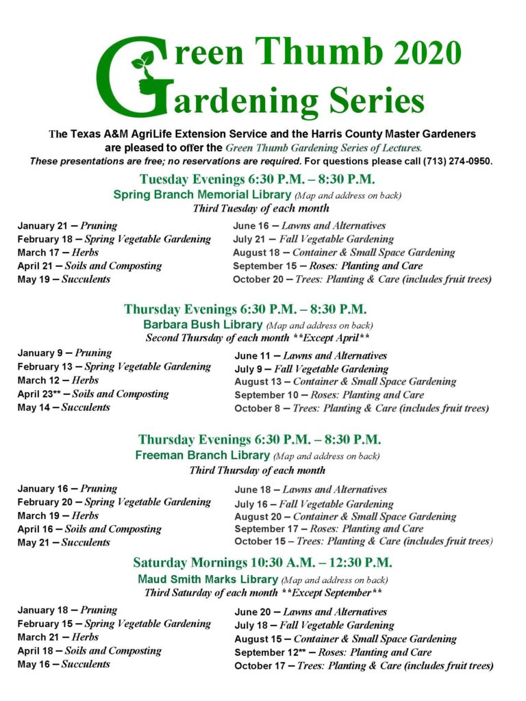 Green Thumb Gardening Series Schedule